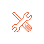 single color (orange) icon depicting a hammer crossed over a wrench suggesting auto repair businesses that need card processing