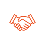 single color (orange) icon depicting shaking hands as seen in b2b payment options