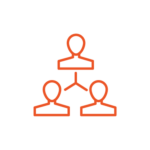 single color (orange) icon depicting 3 people networked together for registration and mobile or web payments