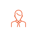 single color (orange) icon depicting a person in a shirt with a tie that would need mobile payments professionally.