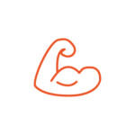 single color (orange) icon depicting an arm with a muscle representing outdoor and active businesses that need payment options on the go