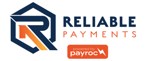 reliable payments logo centered above the orange powered by payroc logo