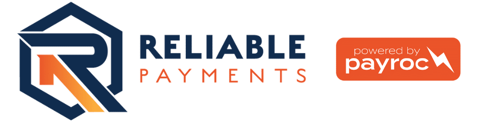 reliable payments logo next to the orange powered by payroc logo