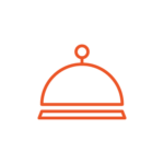 single color (orange) icon depicting a bell like used in restaurants and hotels that reliable offers payments for