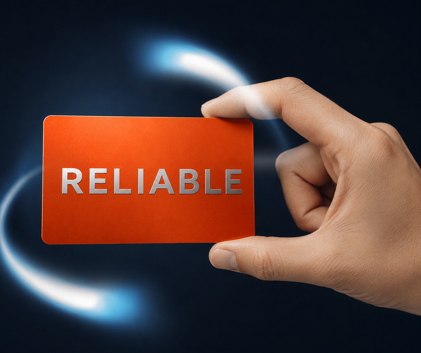 Image of a hand holding a credit card with Reliable on it
